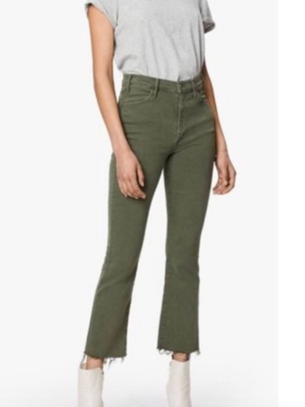 MOTHER Denim The Hustler Ankle Fray Second Chance Olive Green Size 26